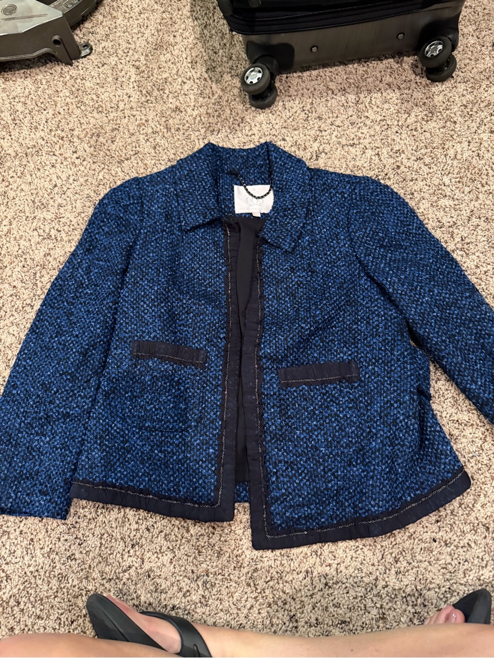 Rebecca Taylor Blue Textured Tweed Open Front Jacket